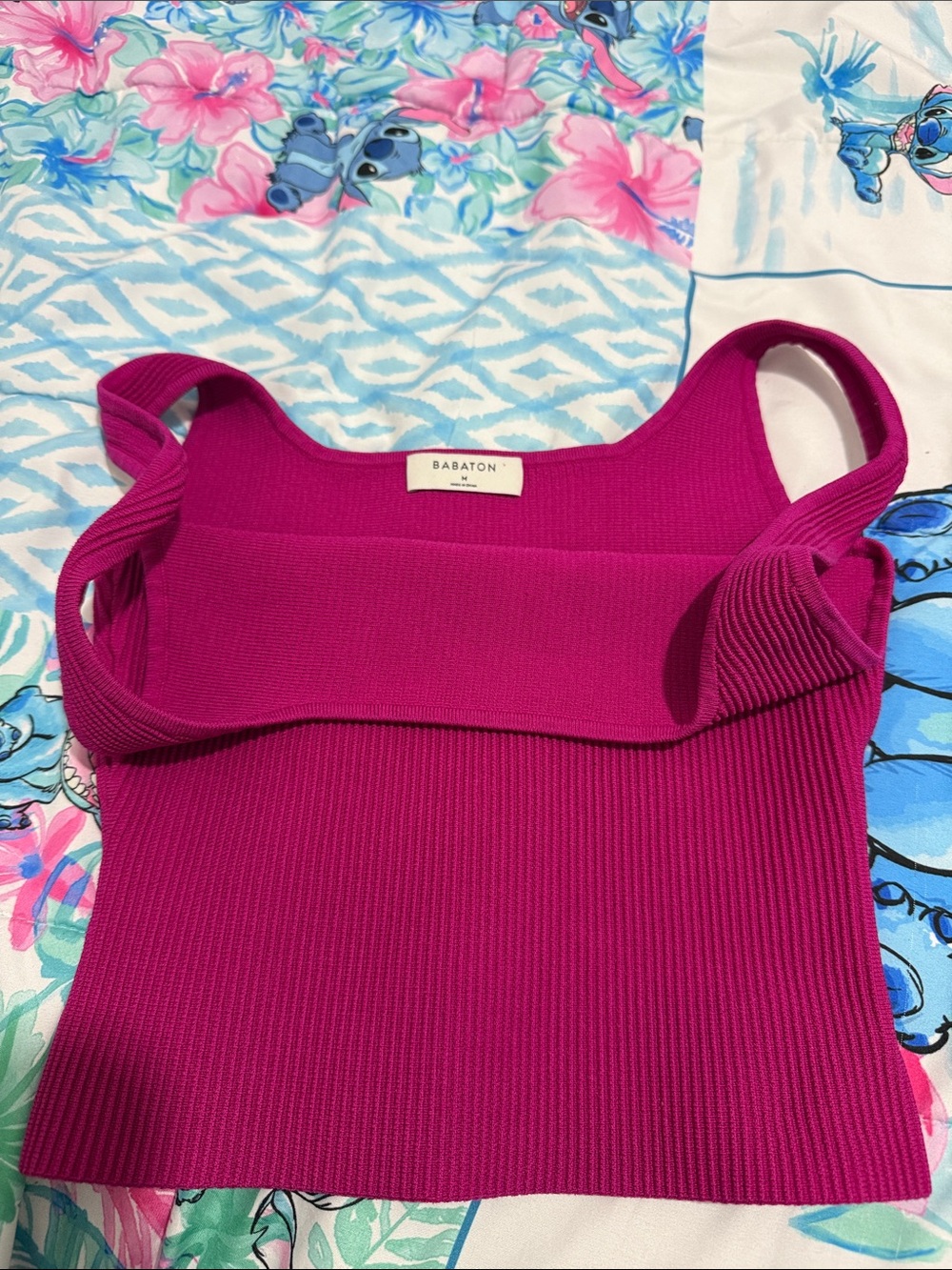 Babaton Fuchsia Ribbed Knit Tank Top size M stretchy